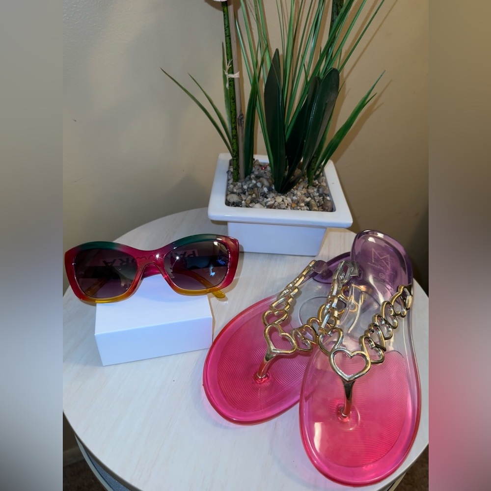 Multicolor sunglasses and flip flops deal. Brand - Unknown; Size - USA 10